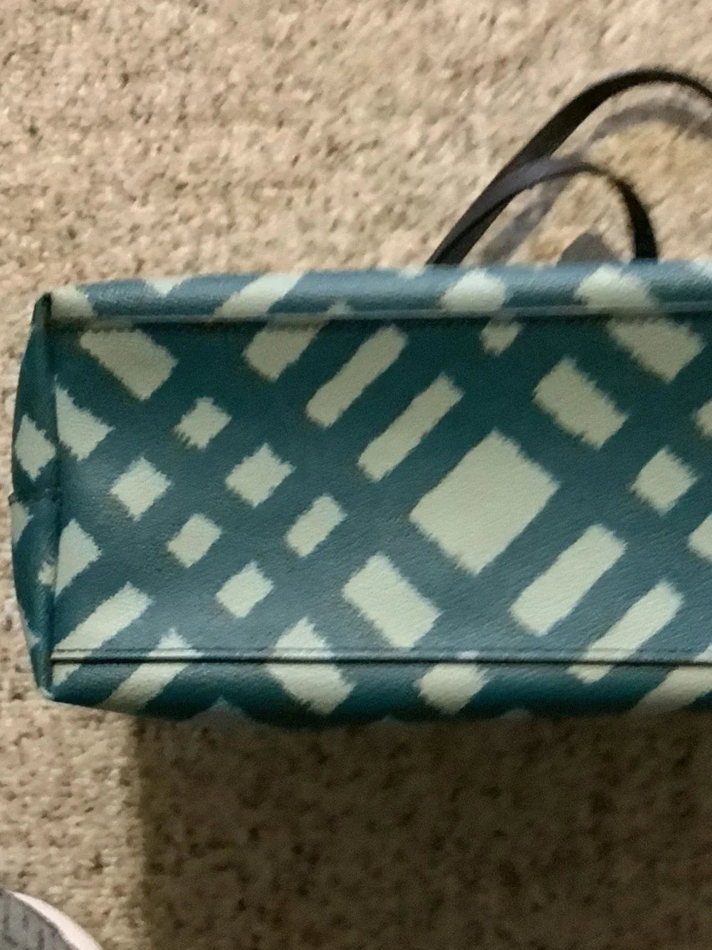 Coach Teal and Light Blue Patterned Tote with Black Straps,‎